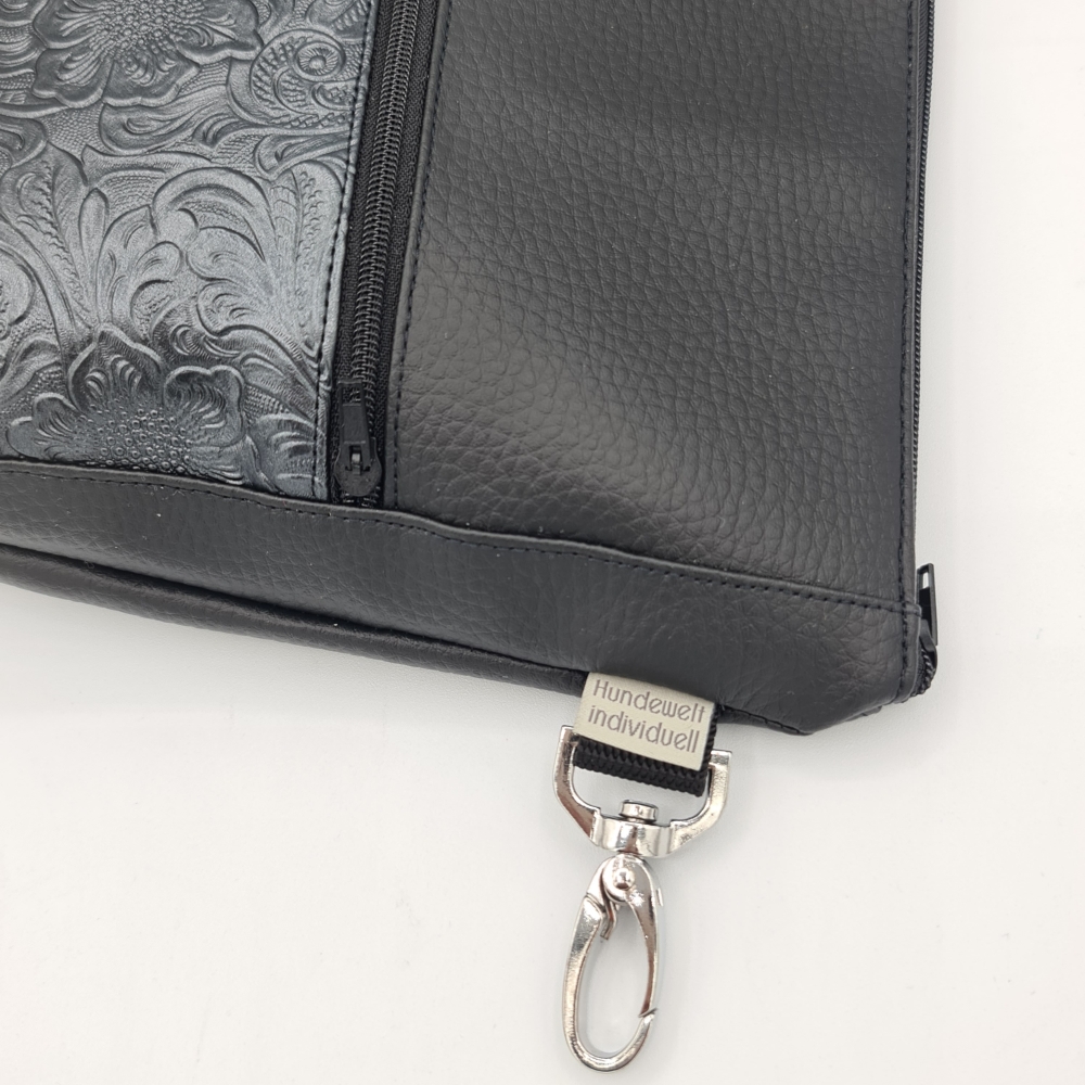Gassitasche / Cross Bag / Hip Bag, schwarz, Blütenranken